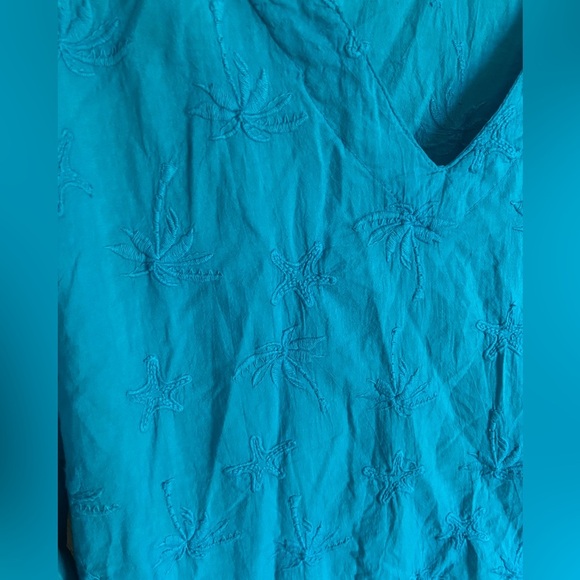COTTONSEED Casual Wear Starfish Cotton V-Neck Aqua Top Blouse XL - Picture 2 of 6